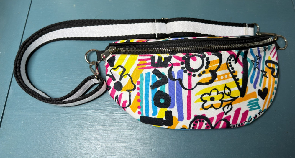 Brighton LOVE Graffiti Print Belt Bag Fanny Pack Crossbody Sling Colorful Floral